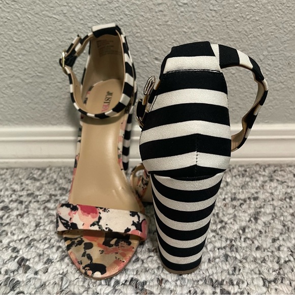 JustFab | Floral and Striped Heeled Ankle Strap Sandals - Picture 3 of 12